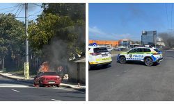 FOTO, VIDEO O mașină a luat foc în Capitală. Era reutilată, iar în interior aflau câteva butelii cu gaz