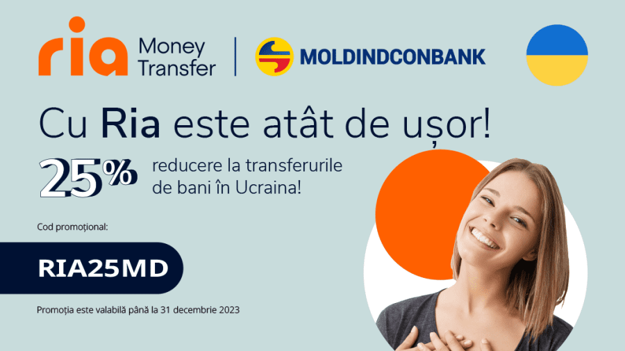 Trimite rapid și sigur bani în Ucraina prin Ria Money Transfer cu o reducere de 25%