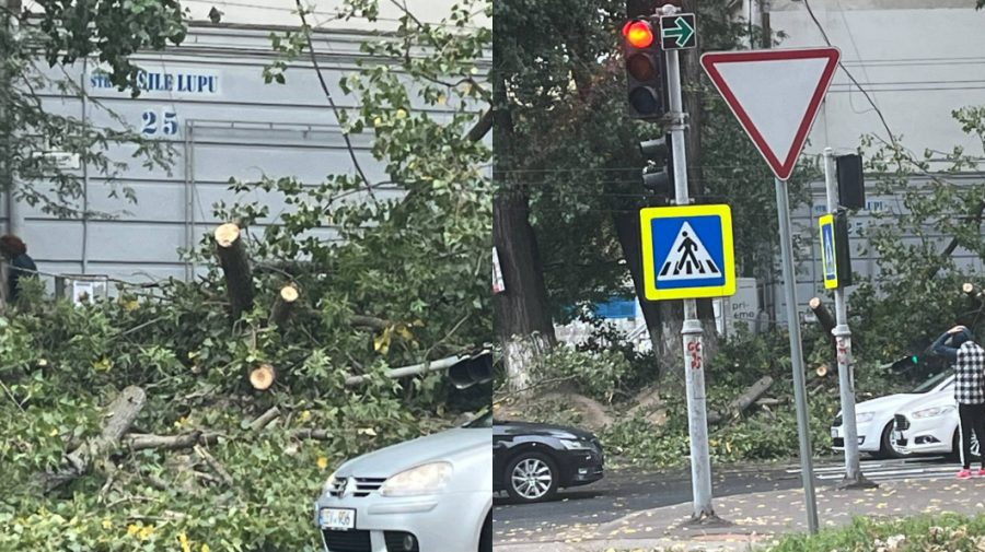 Un semafor din sectorul Buiucani, rupt în două! Vezi imagini VIDEO de la fața locului