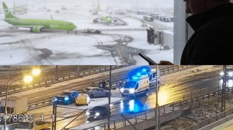 FOTO Zeci de zboruri reținute sau anulate și accident în lanț, după prima ninsoarea de la Moscova din acest an