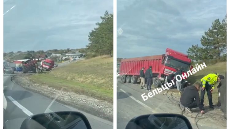 VIDEO Un TIR a derapat de pe traseu în raionul Rîșcani. Ce spune poliția