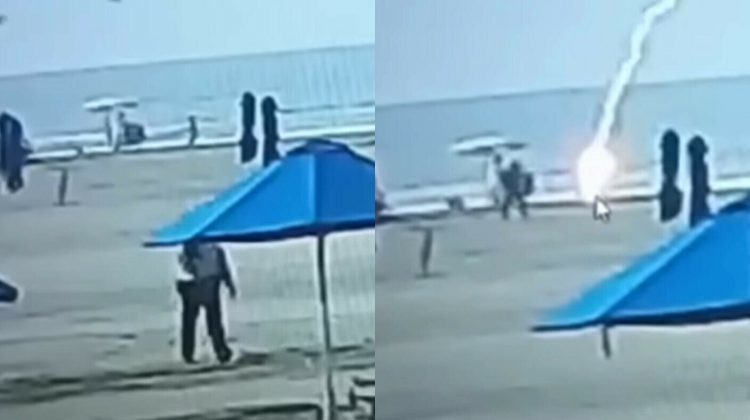 VIDEO Momentul în care o femeie, mamă a doi copii, este lovită de fulger în timp ce se plimba pe o plajă