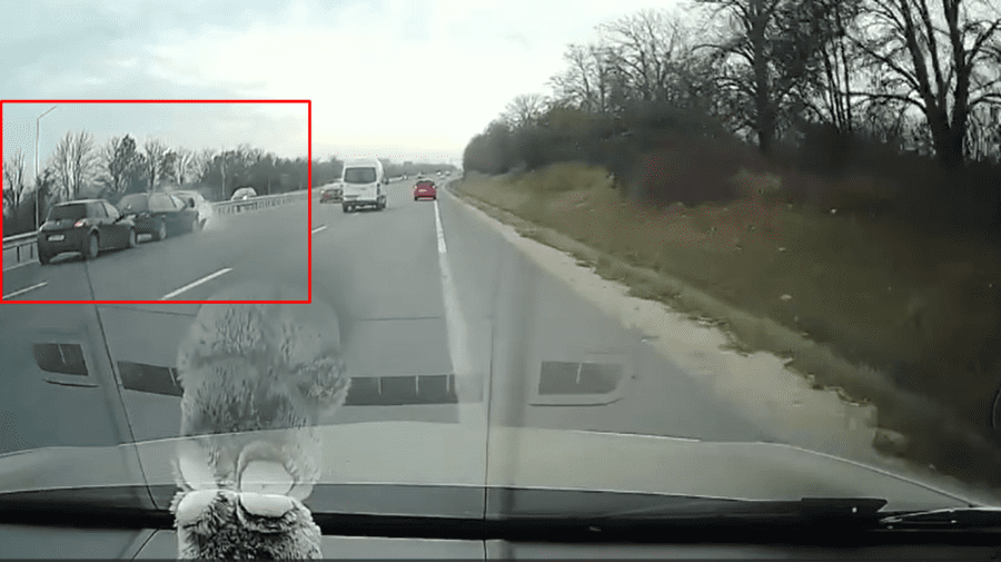 STOP CADRU cu momentul în care trei automobile se tamponează pe traseul Stăuceni – Chișinău, din cauza unui câine