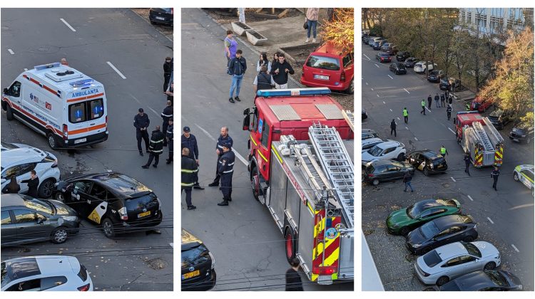 FOTO Accident în Capitală. Au fost implicate trei mașini, iar o tânără a ajuns la spital