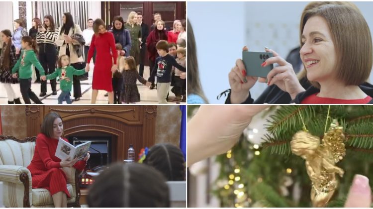 VIDEO Maia Sandu, cu picii în jurul bradului. A pus jucăriile pe Pomul de Crăciun al Președinției
