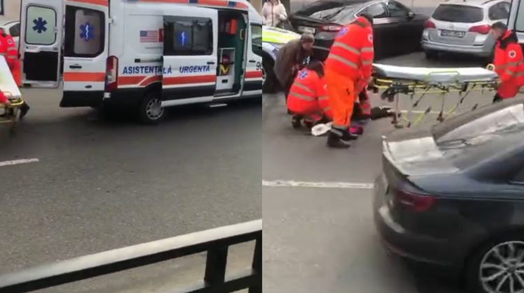 VIDEO Un pieton a ajuns sub roțile unui Mercedes, în Capitală. Cine se afla la volan