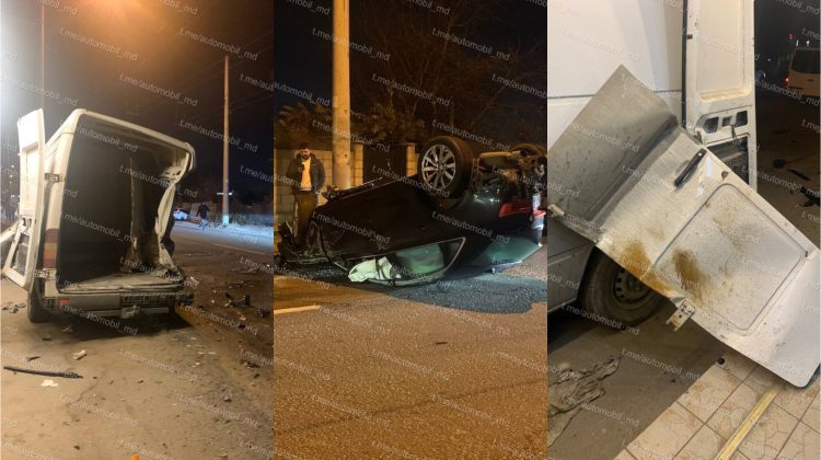 Șoferul unui Audi, care era beat criță, s-a răsturnat cu mașina în Capitală. FOTO, VIDEO de la fața locului