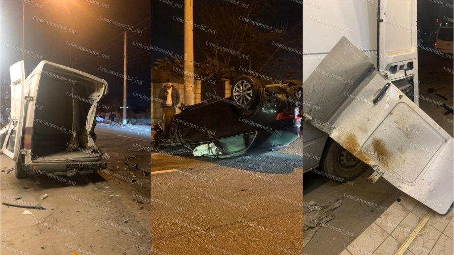 Șoferul unui Audi, care era beat criță, s-a răsturnat cu mașina în Capitală. FOTO, VIDEO de la fața locului