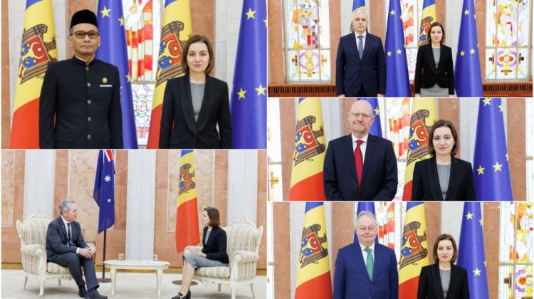 FOTO, VIDEO Maia Sandu a primit scrisorile de acreditare de la 5 ambasadori. Țările pe care le reprezintă în Moldova