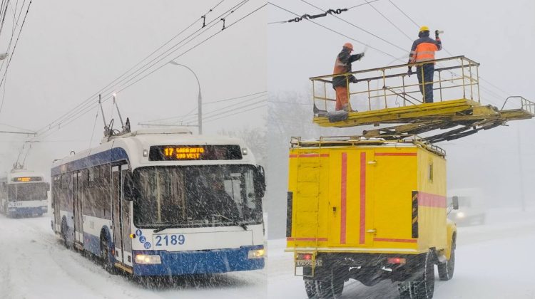 Anunțul RTEC: Viscolul dă peste cap orarul de circulație a troleibuzelor în Chișinău