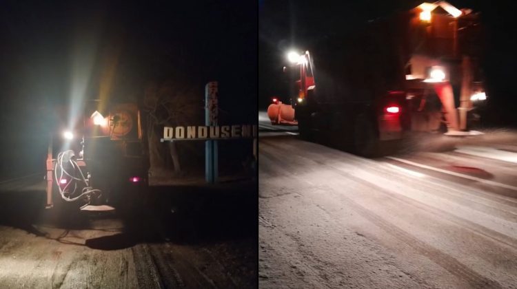 VIDEO A nins noaptea trecută la Dondușeni. Drumarii au intervenit pentru a împrăștia material antiderapant