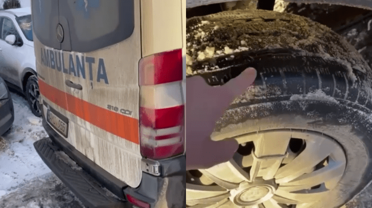 VIDEO Pericol! Ambulanță cu anvelope uzate și neadaptate pentru iarna din Moldova trimisă să preia pacient