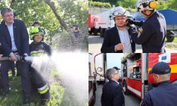 FOTO Igor Grosu visa să devină pompier când era mic? A testat furtunul și a inspectat mașinile salvatorilor