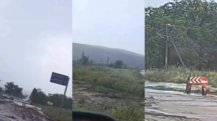 VIDEO Potop în raionul Leova. Puhoaiele de apă au „înghițit” un drum din localitatea Sărata Nouă