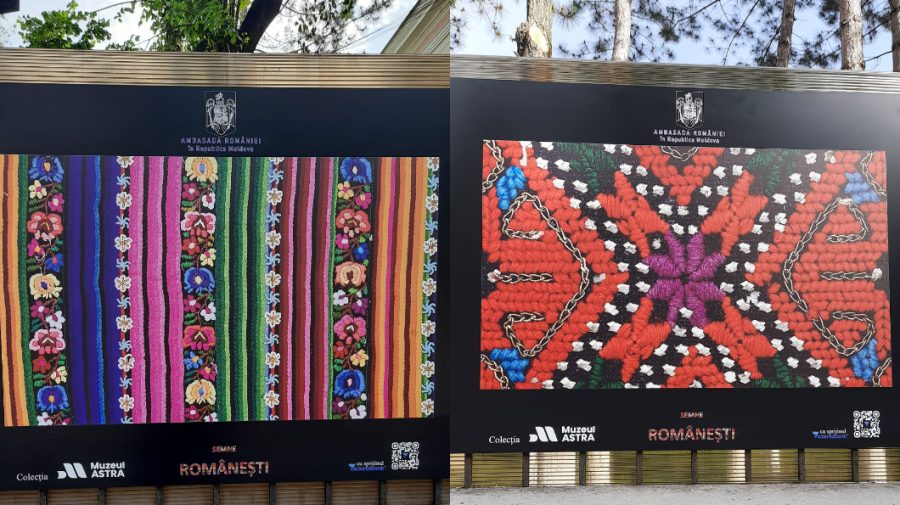FOTO „Semne românești” colorează străzile Chișinăului. Un muzeu din Sibiu a decorat Capitala cu țesături tradiționale