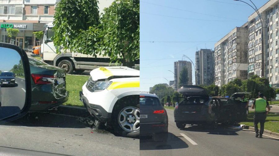 FOTO O mașină a INSP, avariată în urma unui accident cu trei mașini implicate. Primele informații