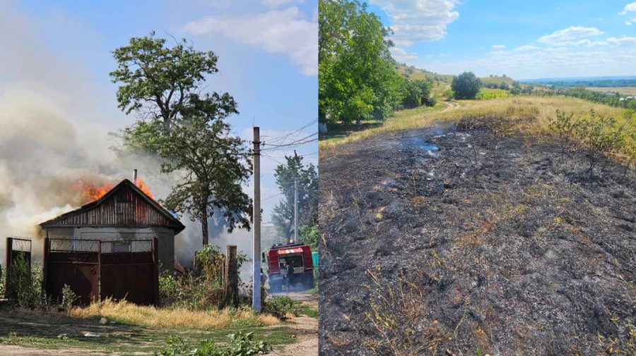 FOTO Acoperișul unei locuințe a luat foc, după ce o persoană a dat foc vegetației uscate de lângă casă
