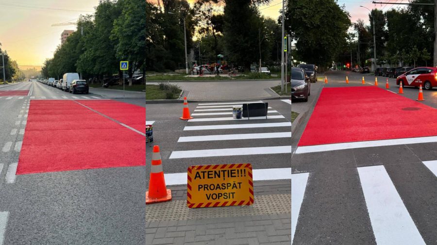 FOTO Noi marcaje rutiere, aplicate în Chișinău. Ce presupun „covoarele roșii”