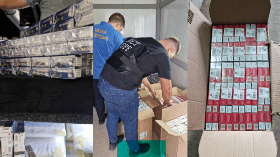 VIDEO Țigări de contrabandă, ascunse în tavanul unui microbuz. Doi ”businessmani”, reținuți