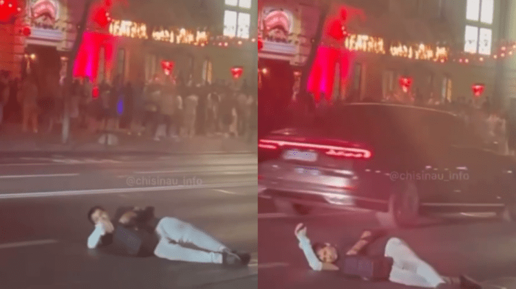 VIDEO șocant în Chișinău. Un bărbat, neidentificat de Poliție, a tras ”un pui de somn” pe bulevardul central