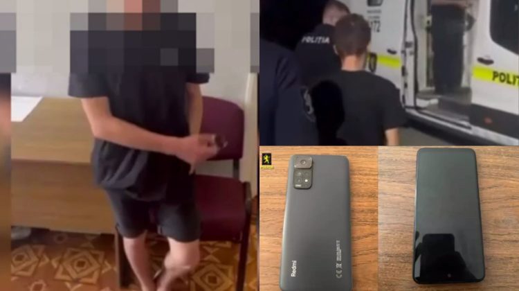 VIDEO A furat nestingherit un telefon și a fugit. Polițiștii au reținut tânărul neînfricat