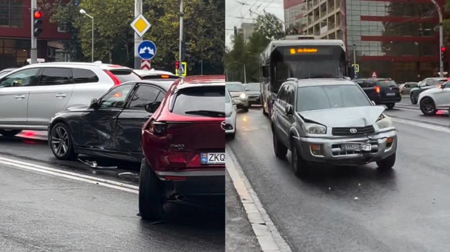 VIDEO Trei mașini, implicate într-un accident rutier, în Capitală. Ce pedeapsă riscă șoferul vinovat