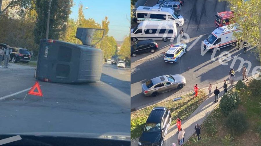 FOTO, VIDEO Accident violent în Capitală: Un microbuz s-a răsturnat. Sunt victime