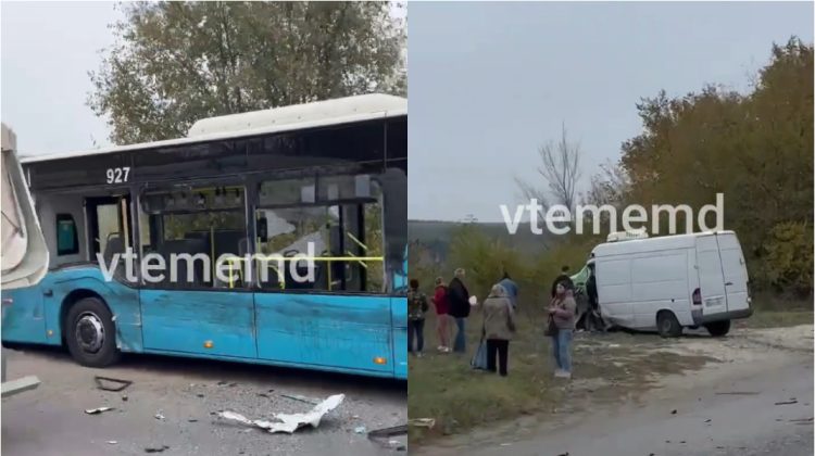 FOTO, VIDEO Accident grav în municipiul Chișinău, cu implicarea unui autobuz de linie. 6 persoane au ajuns la spital