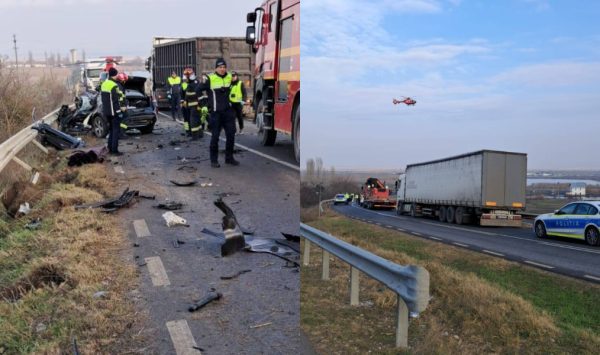 FOTO Accident de groază la Galați: Trei morți, după ce s-au tamponat un camion și o mașină din Republica Moldova