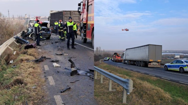 FOTO Accident de groază la Galați: Trei morți, după ce s-au tamponat un camion și o mașină din Republica Moldova