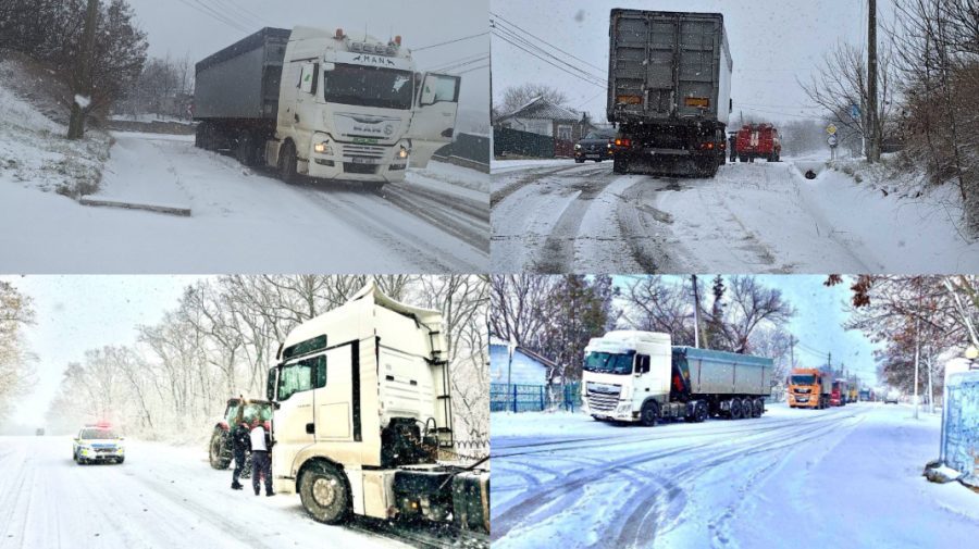 VIDEO Vremea de afară le dă bătăi de cap șoferilor. Mai multe camioane au rămas blocate în nordul țării