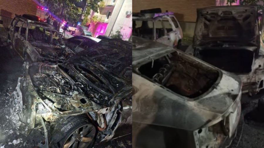 VIDEO Incendiu devastator într-o parcare. Câteva mașini au fost făcute scrum, iar alte patru au fost afectate