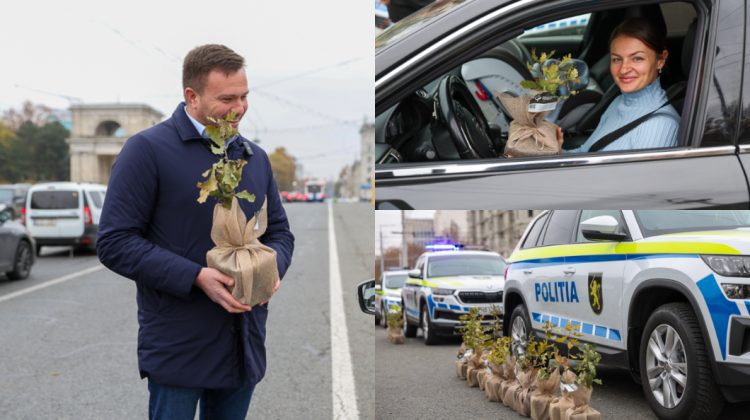 FOTO Șoferii, surprinși în centrul Capitalei! Ministrul Mediului și Poliția le-au oferit puieți de stejar