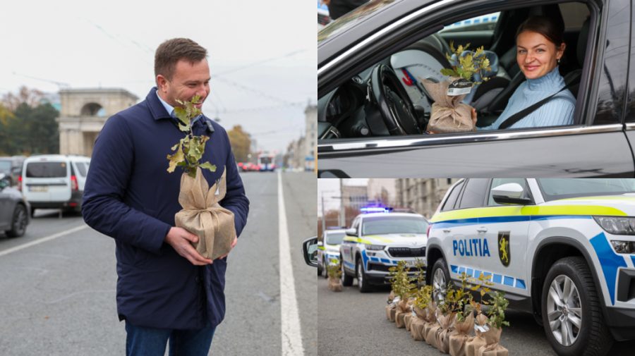 FOTO Șoferii, surprinși în centrul Capitalei! Ministrul Mediului și Poliția le-au oferit puieți de stejar