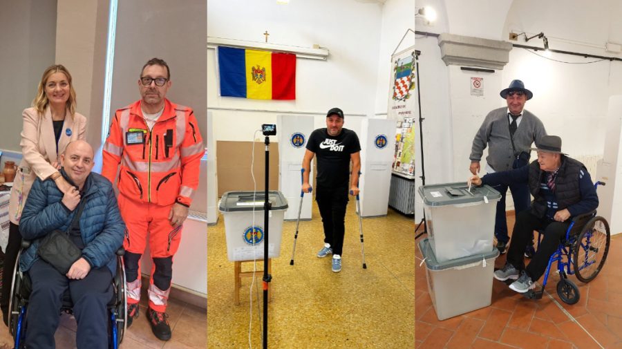 FOTO cu votarea la Milano: Un conațional din Italia, în scaun cu rotile, a venit să voteze însoțit de medic