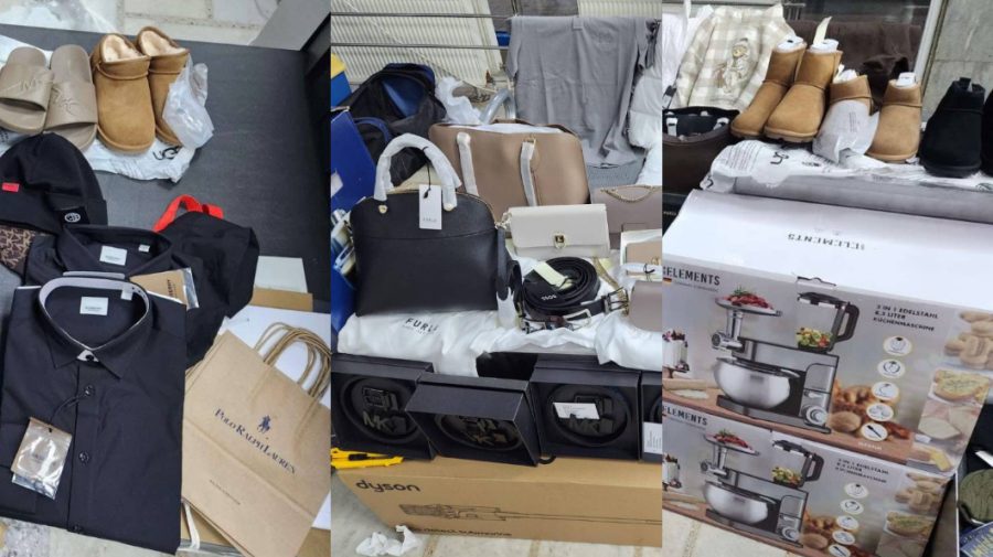 FOTO Zeci de genți Furla, dispozitive Dyson și pachete Ralph Lauren, ascunse într-un microbuz. Șoferul a rămas fără ele
