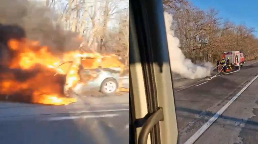 VIDEO Incendiu puternic în raionul Strășeni. Un automobil a fost distrus de flăcări