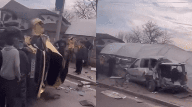 VIDEO Un șofer fără mână bună la condus s-a ciocnit într-un vehicul parcat la Sipoteni
