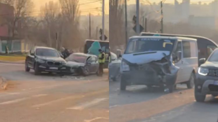 VIDEO Accident violent în Capitală. Trei mașini s-au tamponat, iar un șofer a avut de suferit