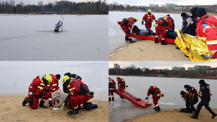 Tragedie pe un lac din Capitală, simulată de salvatorii moldoveni. VIDEO cu ce s-a întâmplat acolo