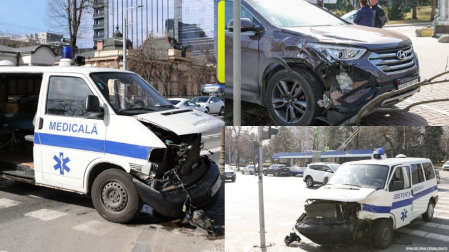 FOTO, VIDEO Un Hyundai și o ambulanță s-au tamponat grav în centrul Capitalei. Sunt victime