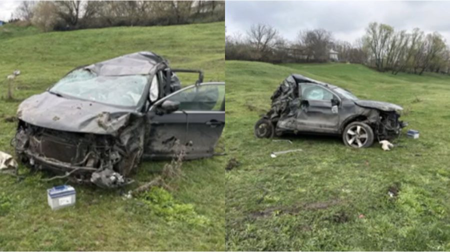 VIDEO Accident violent în raionul Edineț. Șoferița unui Nissan a ajuns la spital