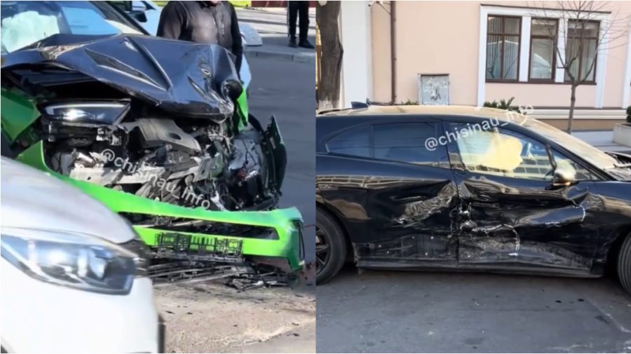 Trei mașini s-au ciocnit violent în Chișinău. Imagini VIDEO de la fața locului