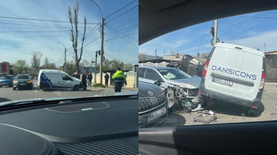 Trei mașini, avariate pe șoseaua Muncești. Un șofer a avut nevoie de îngrijiri medicale