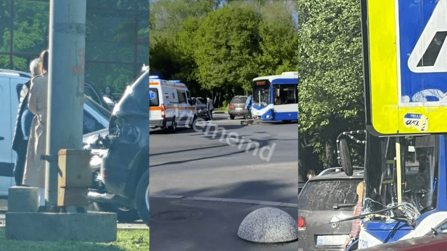 Panică printre pasagerii unui troleibuz: A avut loc accident în oră de vârf, la o intersecție aglomerată din capitală