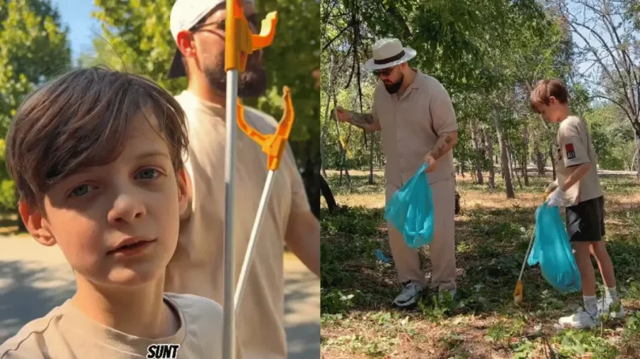 Un copil de la noi strânge deșeuri în funcție de câți urmăritori noi are. Metodă de a fi viral și de a face țara curată