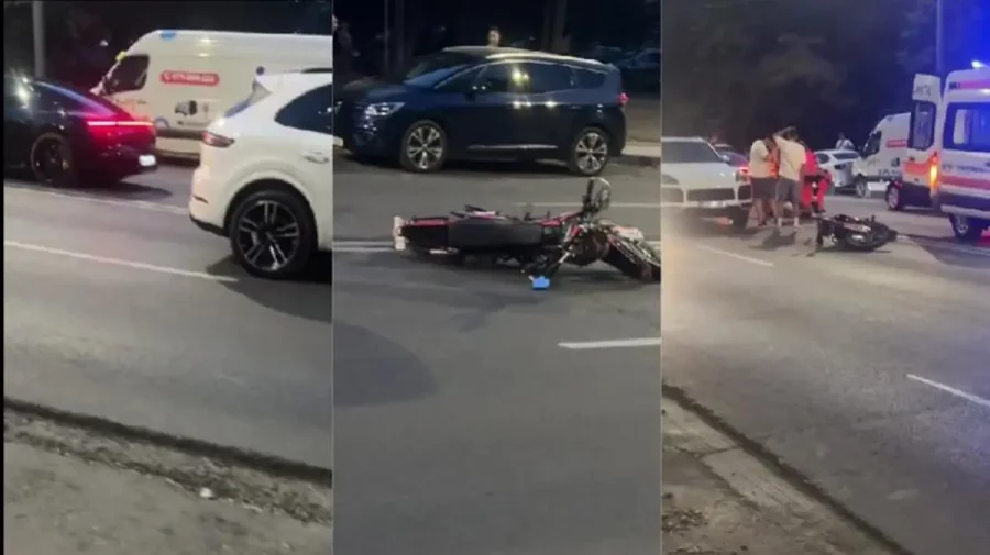 VIDEO Motociclist aruncat de pe carosabil după un accident violent în sectorul Botanica. Două Porsche-uri avariate