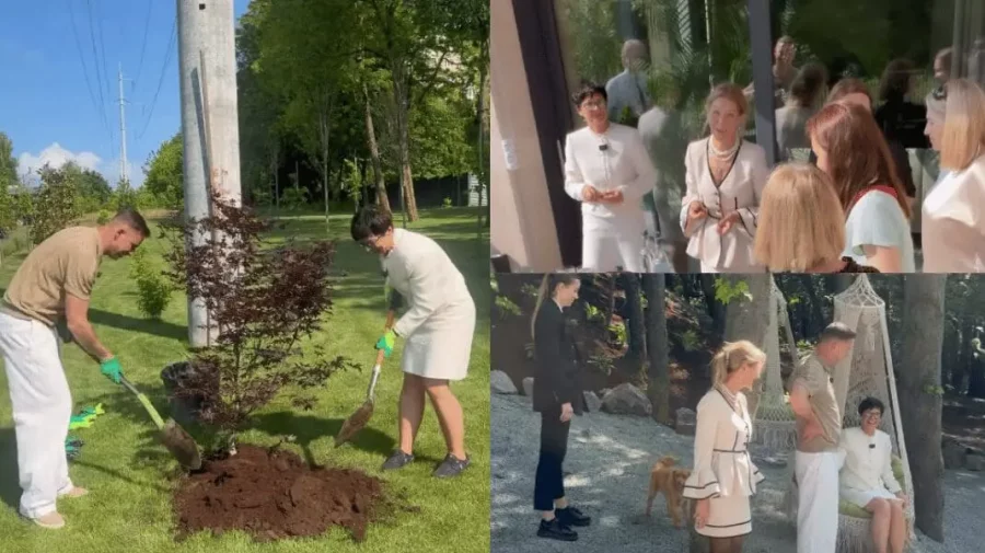Marta Kos, în vizită la „palatul” lui Emilian Crețu! A sădit un copac și a probat ținutele Dorei