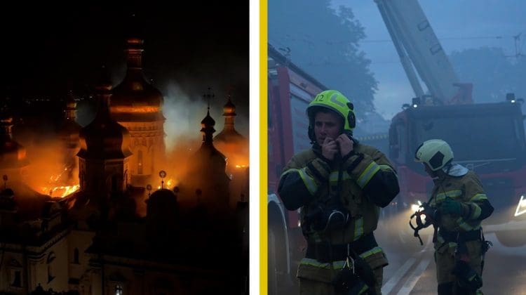 NO COMMENT|  MĂNĂSTIREA LAVRA PECHERSK, CUPRINSĂ DE FLĂCĂRI, DUPĂ UN ATAC RUSESC ASUPRA KIEVULUI