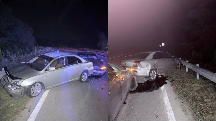 A lovit bordura sensului giratoriu și a ajuns într-o Toyota. Accident după miezul nopții, în apropiere de Bucovăț